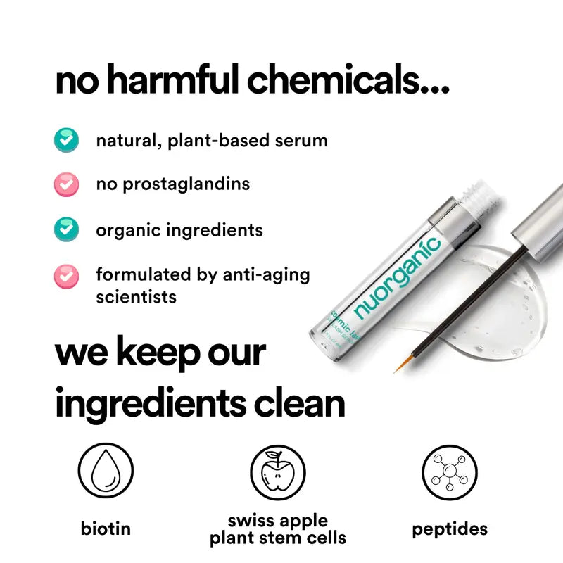 nuorganic Eyelash Growth Serum (8ML) - Developed by Anti-Aging Scientists, Clean, Prostaglandin-Free Formula for Thicker, Longer Lashes, Daily, Repair, Hydrating, Soothing, Suitable for All Skin Types, Eye Treatment Skincare